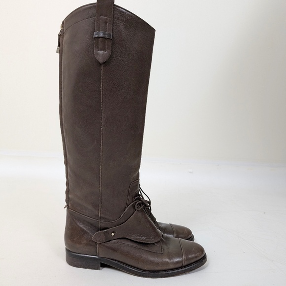 Massimo Dutti Brown Leather Riding Boots Lace Up Knee High Round Toe - Picture 14 of 16